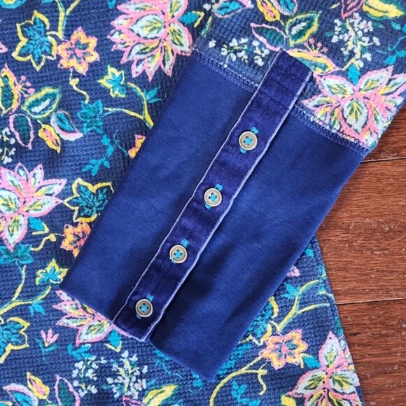 Sundance Floral Thermal Long Sleeve Top, Blue/Pink, Size M - Picture 2 of 7